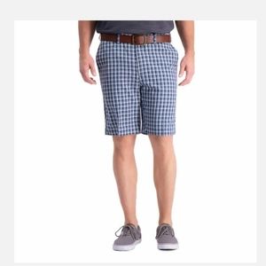 Haggar Cool 18 Pro Men's Navy Checker Stretch Quick Dry UV Protection Shorts 40W
